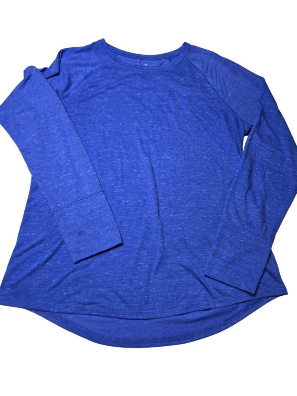 Tek Gear women's workout Soft Touch tee raglan long sleeve cut, curved hem, flat
